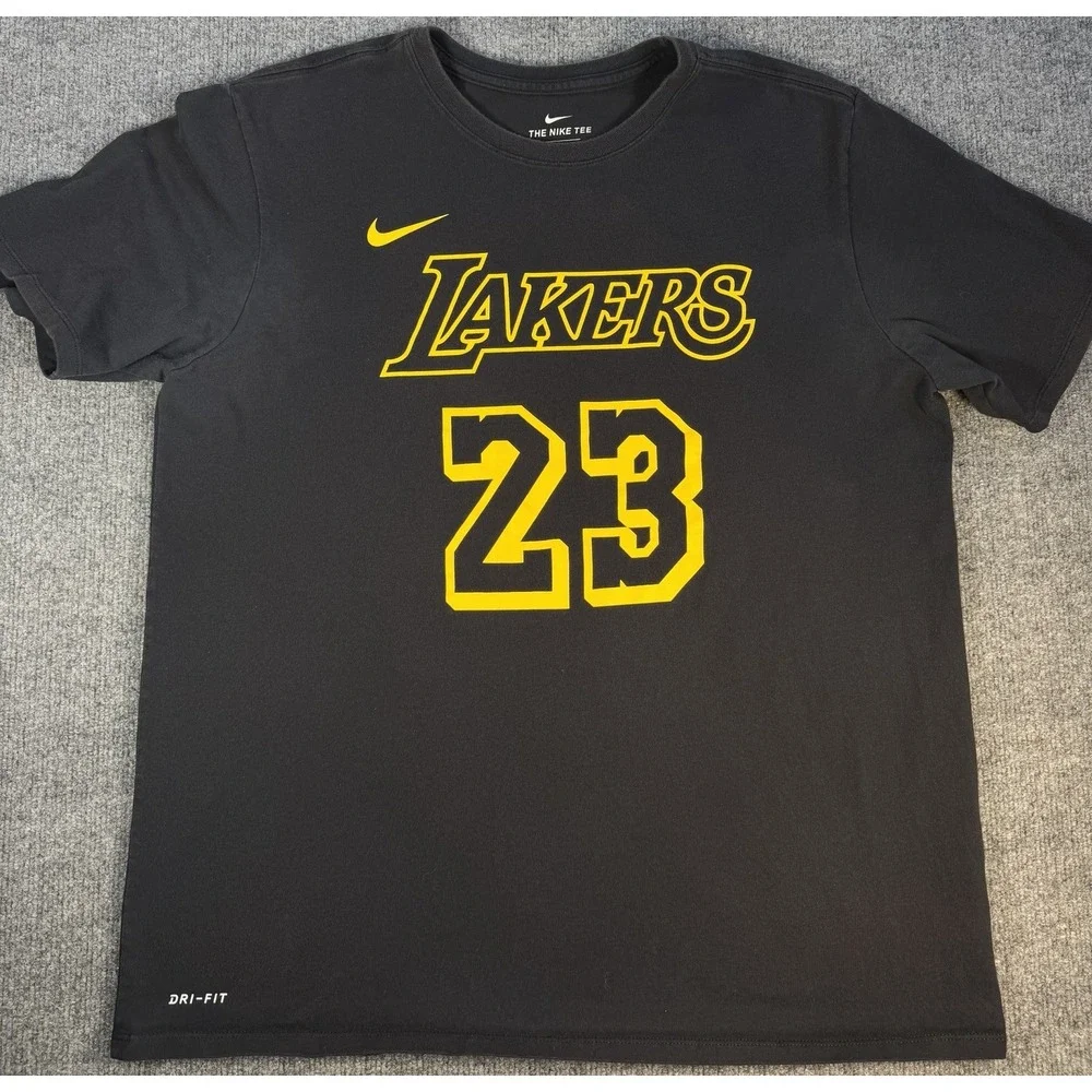 Nike Lakers LeBron James 23 Dri-FIT T Shirt Black Gold Men's XL NBA Tee
